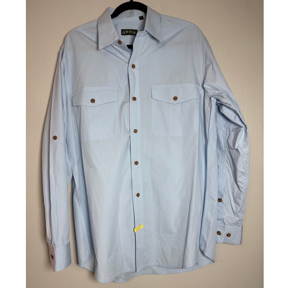 Orvis Mens Long Sleeve Button Front Cotton Large Utility Fishing Work Shirt